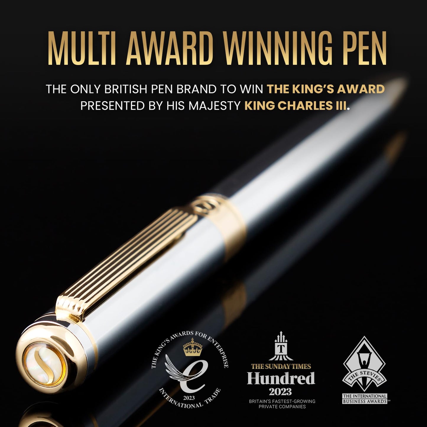 Scriveiner Silver Chrome Ballpoint Pen - Stunning Luxury Pen, Real Gold Plating, Schmidt Black Refill, Best Ball Pen Gift Set for Men & Women, Professional, Executive, Office, Nice, Fancy Pens