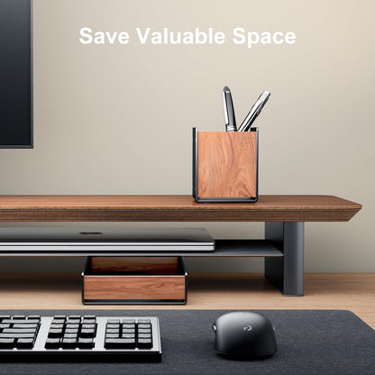 UPERGO Walnut Desk Tray with Pen Holder Set, Natural Wooden Desk Drawer Organizer Office, Desk Organizer Tray for Keys, Pen, Watch