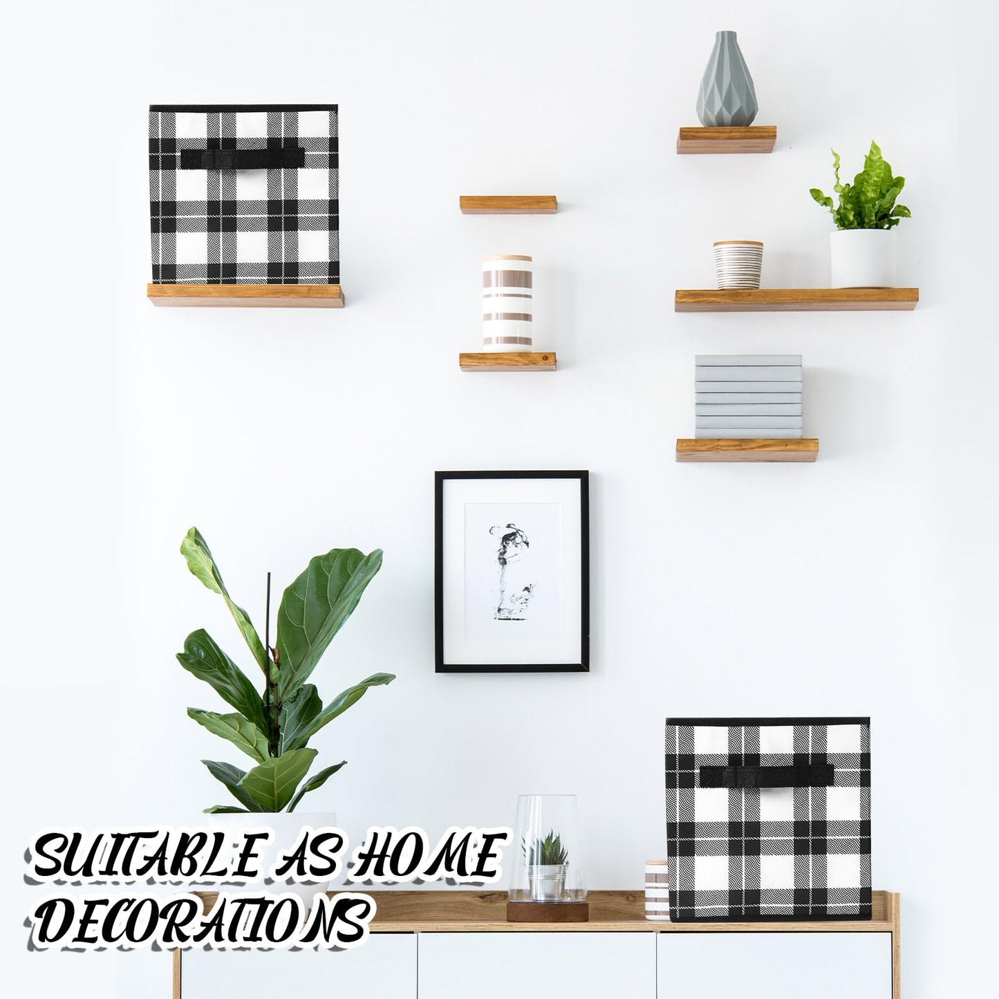 Suzile 6 Pcs Buffalo Plaid Storage Bins Christmas 10'' Buffalo Plaid Foldable Fabric Storage Cube with Handles Christmas Basket Box Organizers for Toys Shelf Closet Home Gift(Black and White)