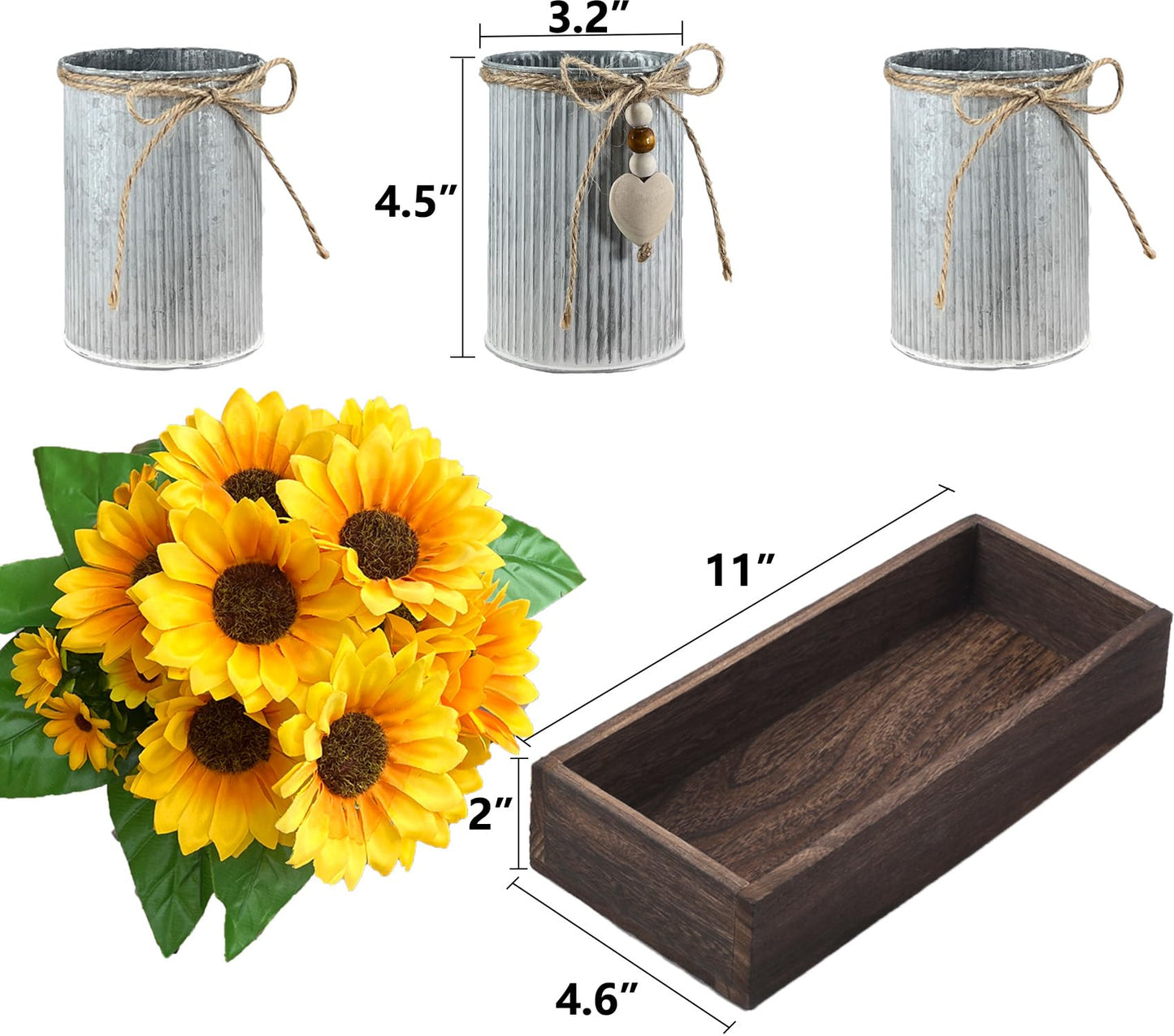 HEMYLU Sunflowers Artificial Flowers Decorations, Sunflower Table Centerpieces for Wedding, Artificial Flower Arrangement Farmhouse Décor for Dining Room, Living Room, Coffee Table, Study Desk