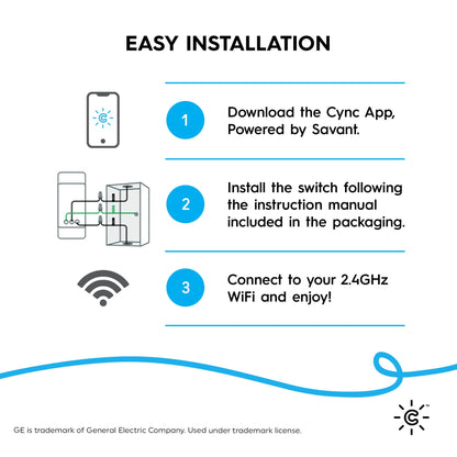 GE CYNC Smart Dimmer Light Switch & Motion Sensor, No Neutral Wire Required, Bluetooth and WiFi 3-Wire Switch, Works with Amazon Alexa and Google Home, White (1 Pack)