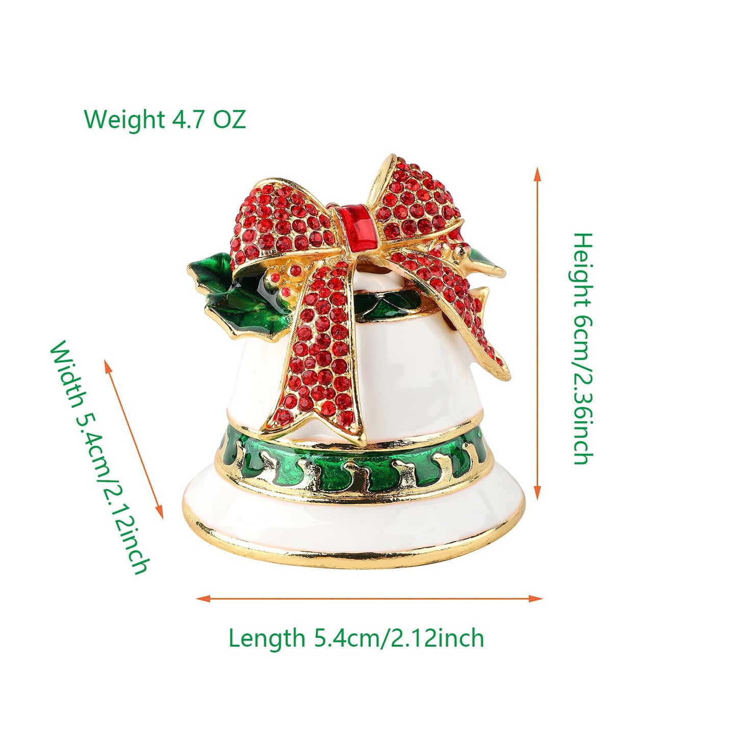 Janshe Cul Christmas Bell Trinket Boxes Hinged Hand-Painted Figurine Enamel Ornaments Craft Unique Xmas Gift for Home Decor(White)