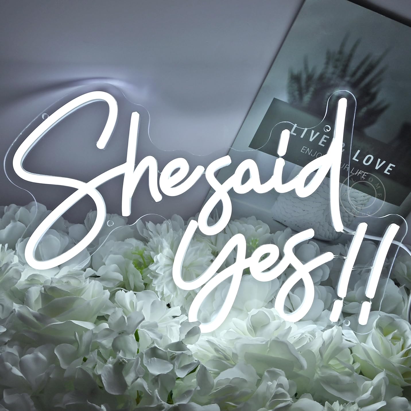 SYLHOME She Said Yes !! Led Neon Light Up Sign Propose Engagement Marry Me Wedding Party Wall Decor Sign Bachelorette Bridal Shower Party Bedroom Sign 15.8"X10.2" USB Cold White