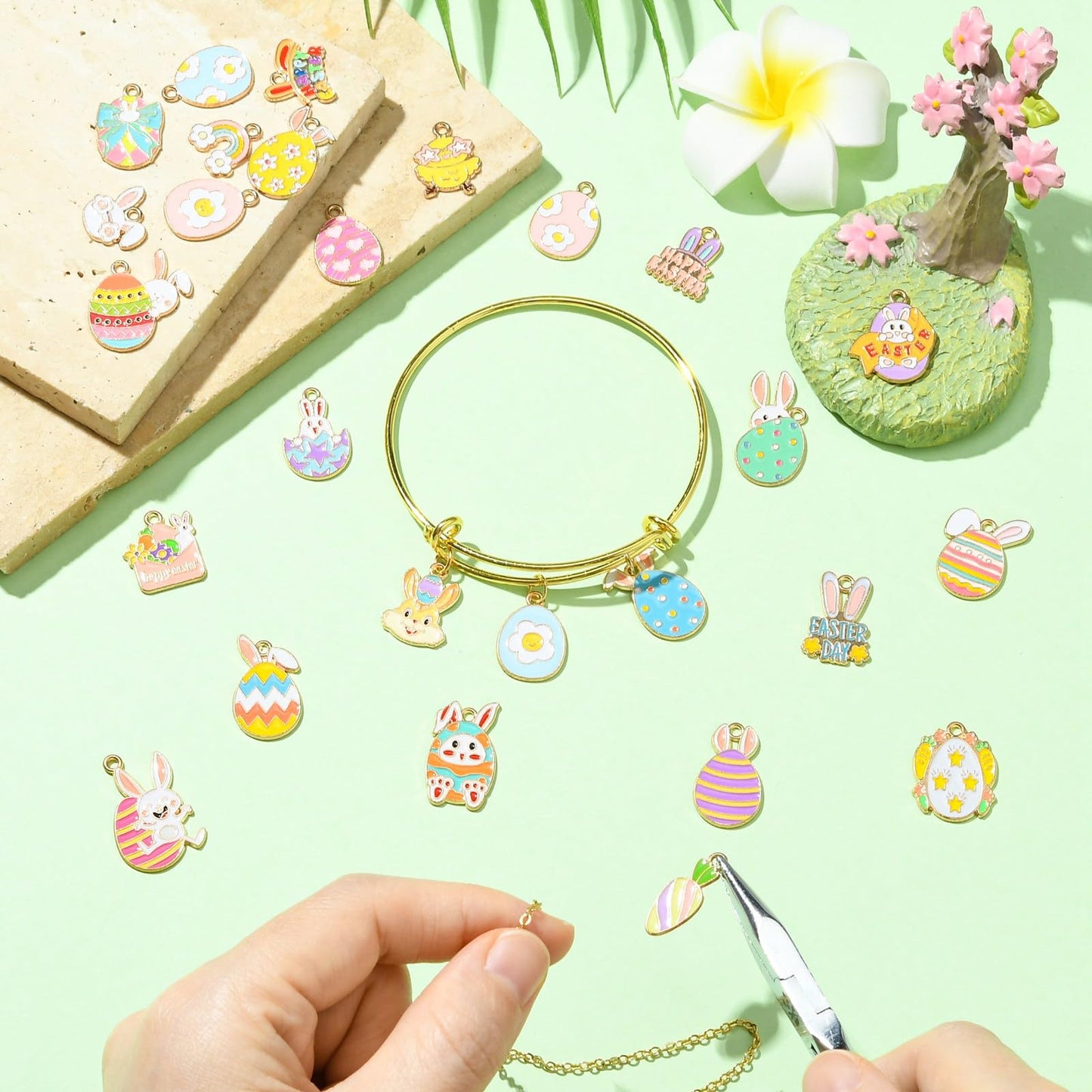 Stiesy Enamel Easter Charms 27Pcs Easter Egg Rabbit Charm Bulk Cute Animal Jewelry Pendants for Jewelry Making Crafts Bracelets Necklaces DIY Gifts