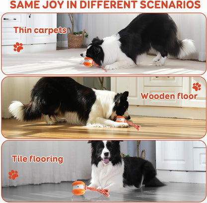 QGI Interactive Dog Toys, Random Path Electric Automatic Moving and Rolling Dogs Toy with Rope for Small Medium Large Dogs, Motion-Activated Dog Stimulation Toy for Boredom Relief (Orange)
