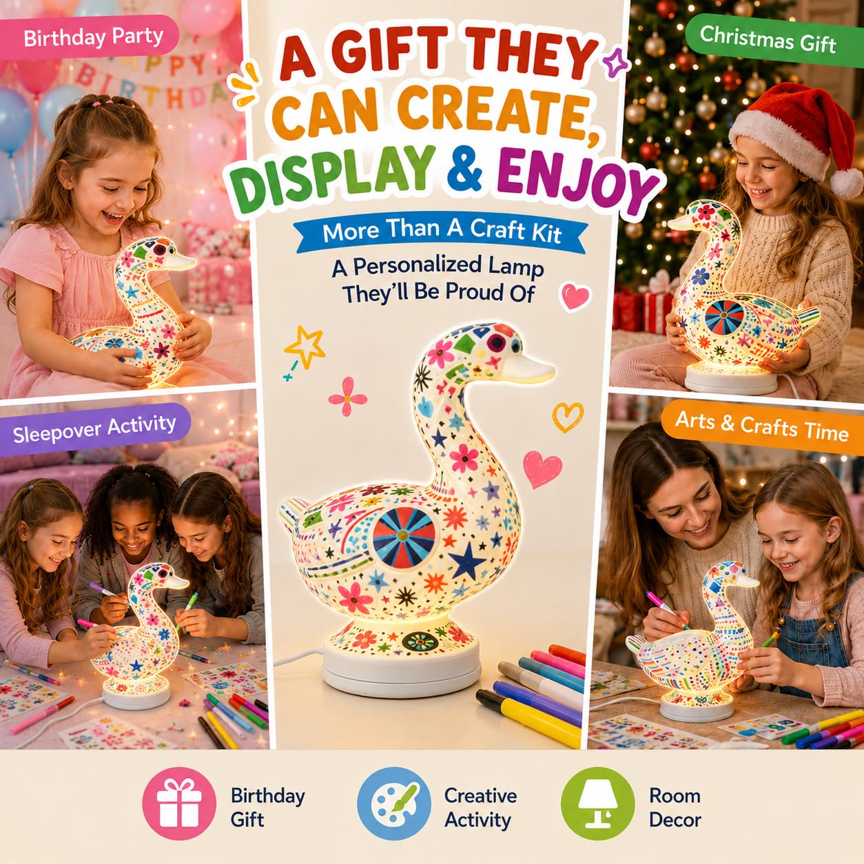 Eastyle DIY Paint Lamp Kit for Kids & Adults - USB Powered Goose Night Light with Lamp Painting Kit & Markers - Creative DIY Crafts for Teens & Unique Paint Gift for Birthday, Room Decor & Art Lovers