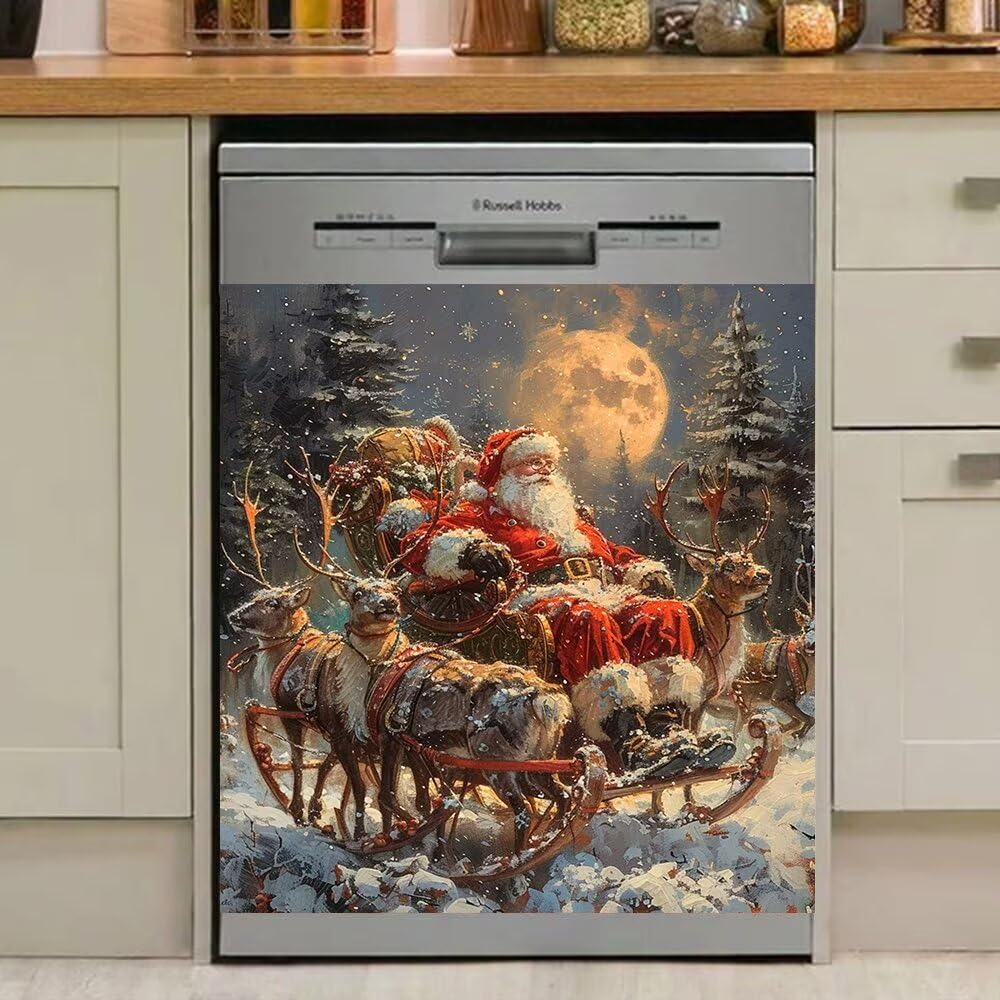 Generic Santa Claus Refrigerator Door Decal Christmas Dishwasher Cover Winter Refrigerator Magnet Cover Decal Home Decor Vinyl Magnet Appliance Sticker 23x26 Inch Magnetic