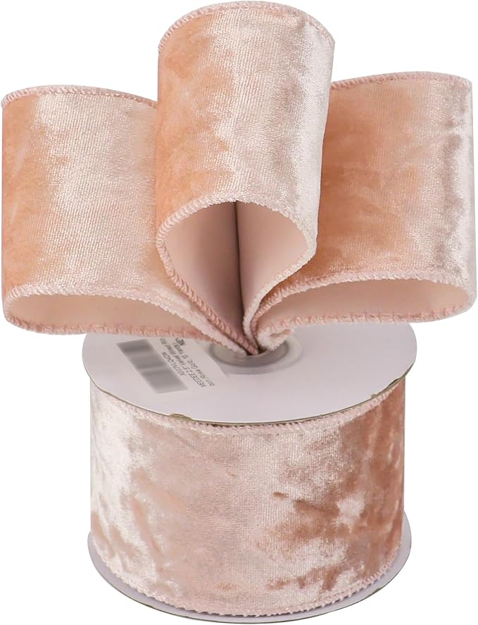 MEEDEE Rose Gold Velvet Wired Ribbon 2.5 Inch - 10 Yards Crushed Velvet for Christmas Tree Decoration, Wreath Supplies, Crafts Bow