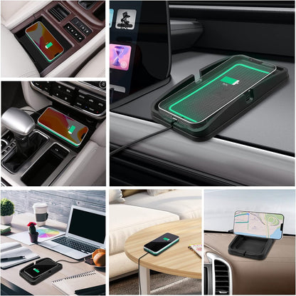 Wireless Charger Car Fast Charging pad,POLMXS 15W Wireless Phone Charger Cell Phone Cordless Flat Charging mat Compatible with iPhone 11/12/12/14/15 Galaxy S21/S22/S23/24 NOTE10(XP01)