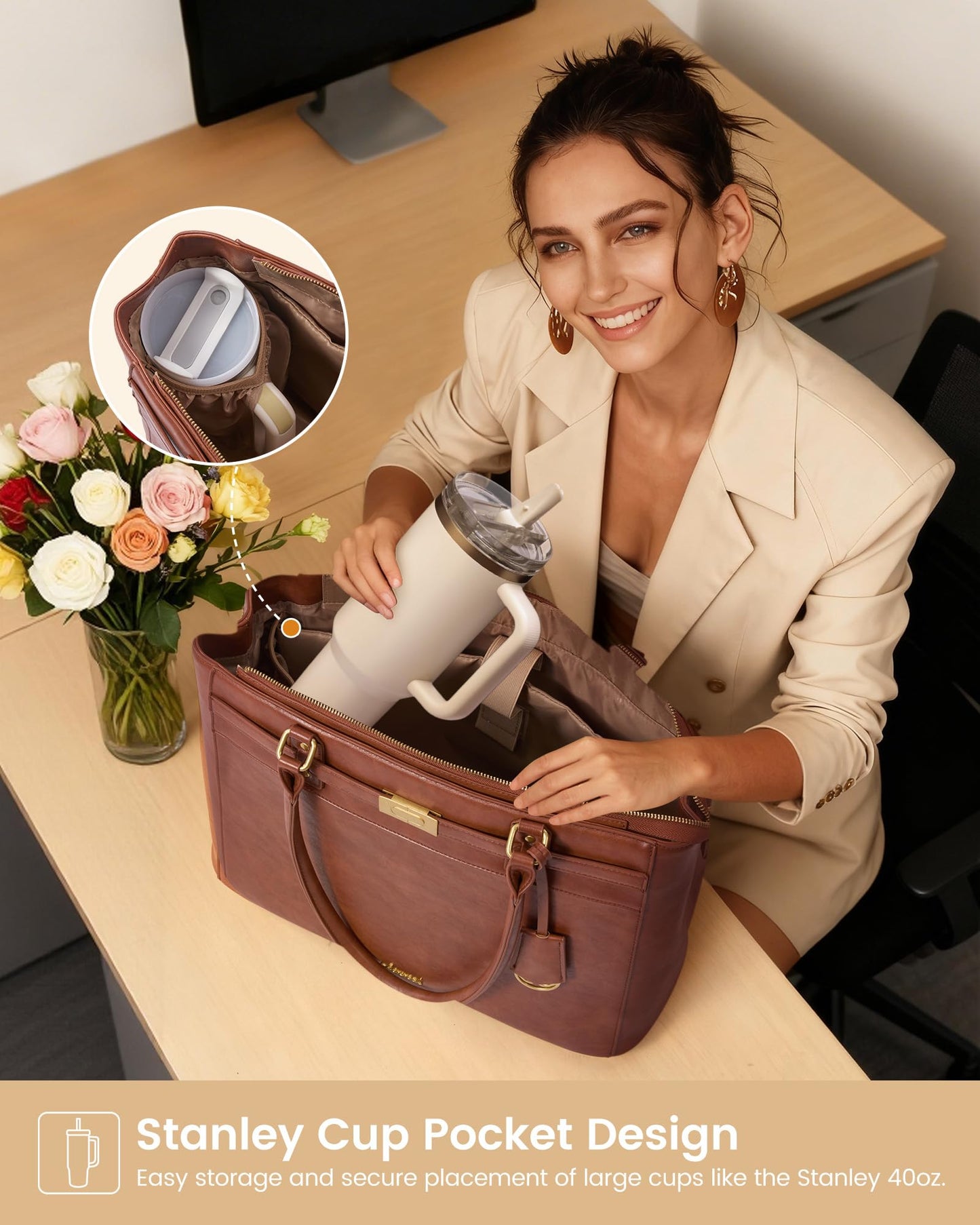 LOVEVOOK Laptop Tote Bag for Women, 15.6 Inch Waterproof Leather Work Computer Bag, Large Business Office Briefcase Shoulder Handbag Purse Gifts for Women