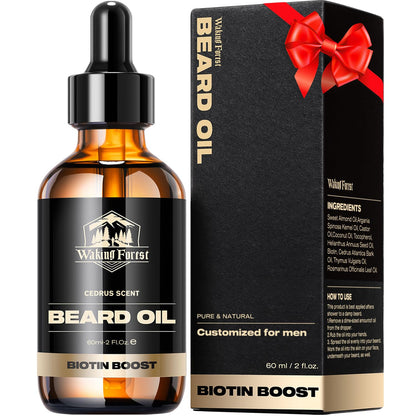 Waking Forest Beard Growth Oil - Biotin Sandalwood Oil with Vitamin E, Rosemary & Castor for Thicker, Softer, Stronger Beards (2oz)