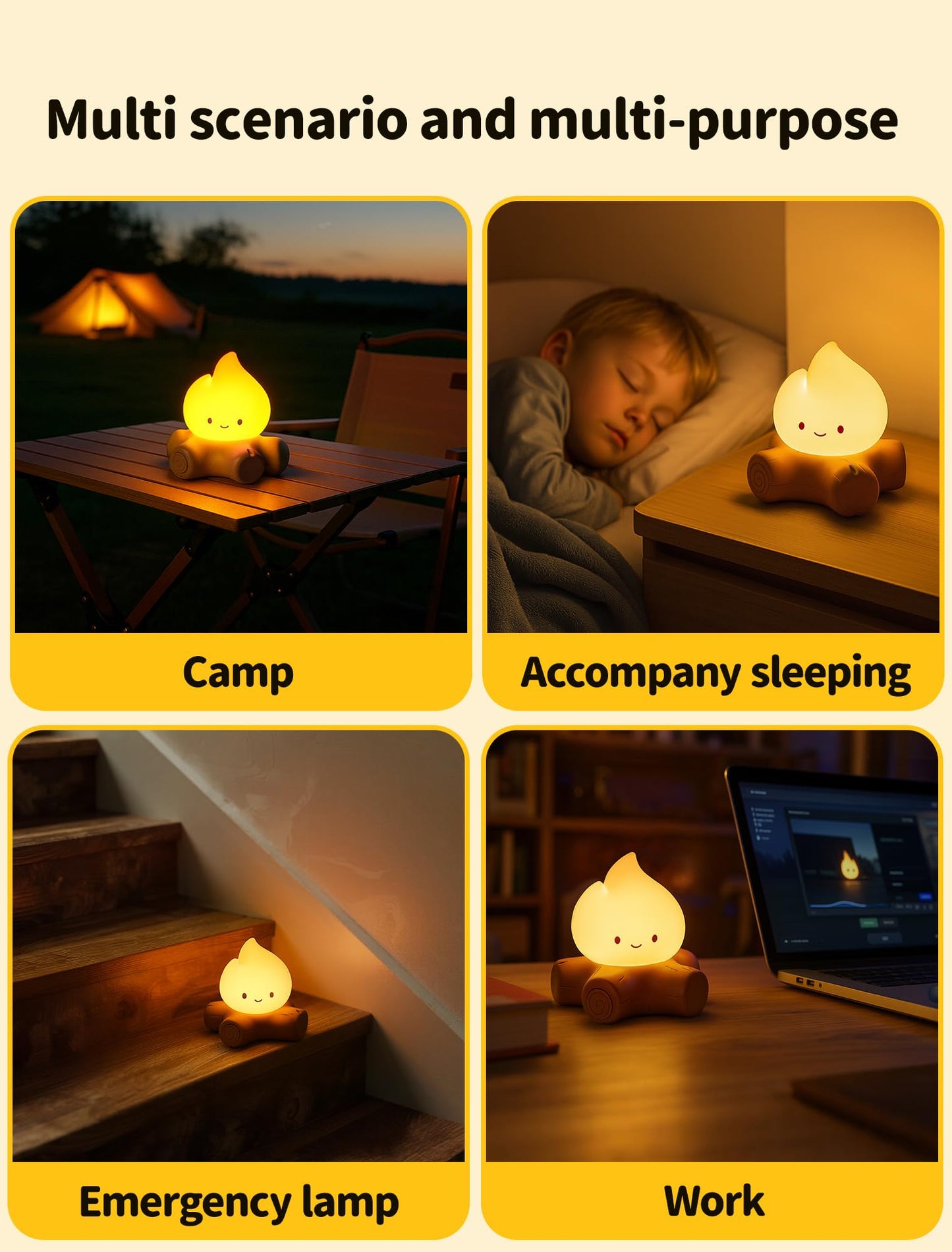 Tarinks Campfire Night Light, Portable Flame Lamp with White Noise, Cute Silicone Flameless Candle Lights,Suitable for Kids lamp Bedroom, Indoor/Outdoor and Home Decoration