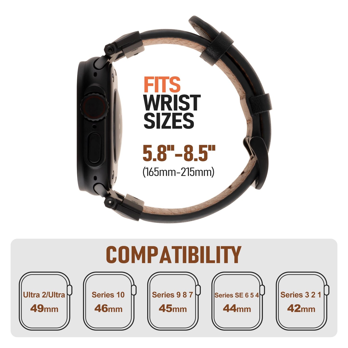 RIXENY 26mm Wide Leather Band for Apple Watch Ultra 49mm-42mm, Full-Grain Dutch Calfskin Leather Strap with Screw-Secured Connector for iWatch Ultra, for Leather Connoisseurs & Quality Buyers