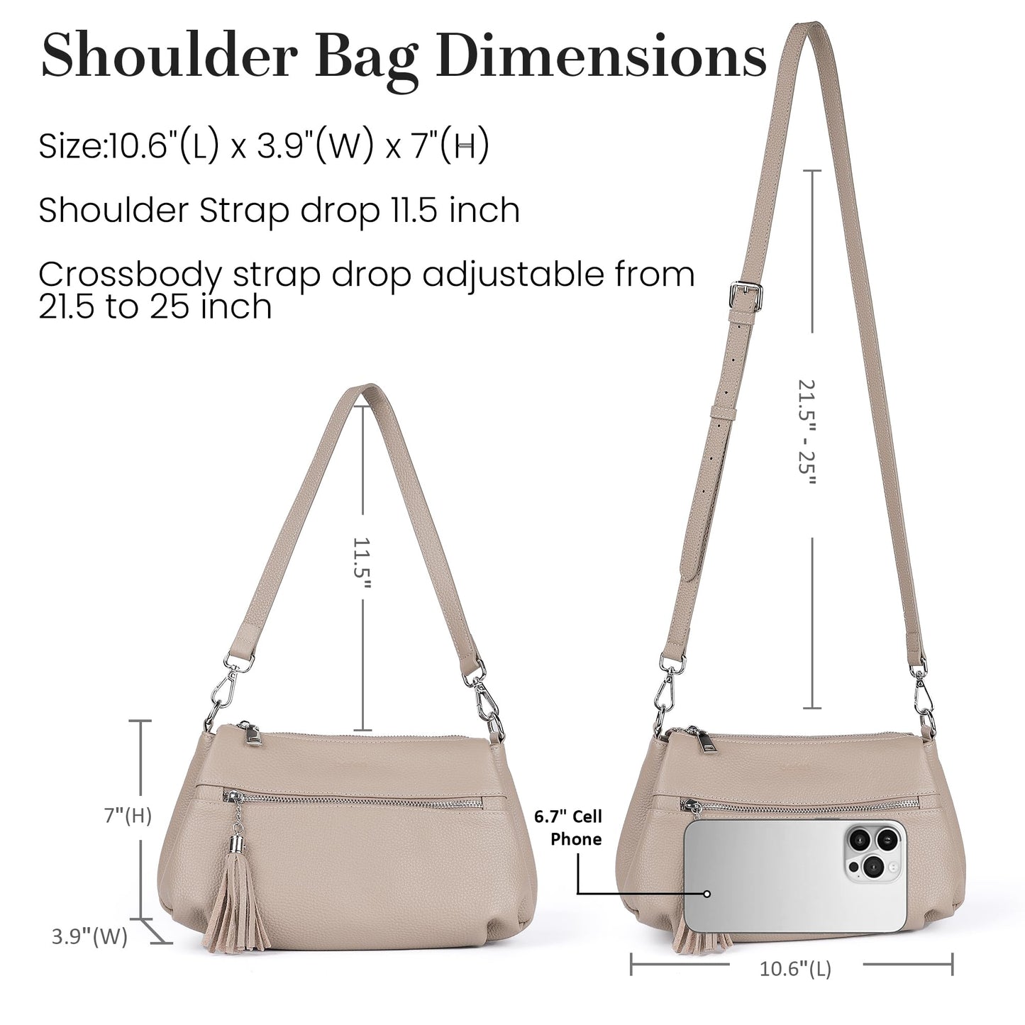 befen Soft Genuine Leather Crossbody Hobo Purses for Women, Women's Shoulder Bags Handbags with 2 Shoulder Straps Tassel