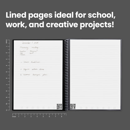 Rocketbook Core Reusable Spiral Notebook, Letter Size 8.5x11, Black - Lined Pages, App-Connected, Erasable, Durable Cover, Ideal for School, Work, and Creative Projects
