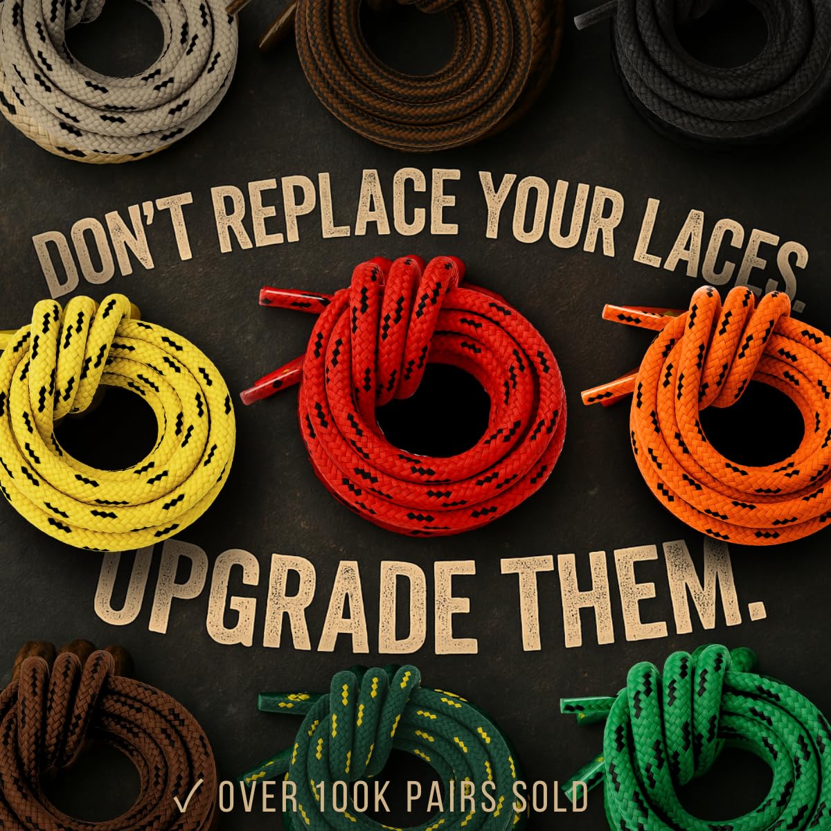 Mercury + Maia Honey Badger Boot Laces, USA Made Indestructible Shoelaces, Round Heavy Duty Bootlaces for Work & Hiking, Gold, 54 in (1p)