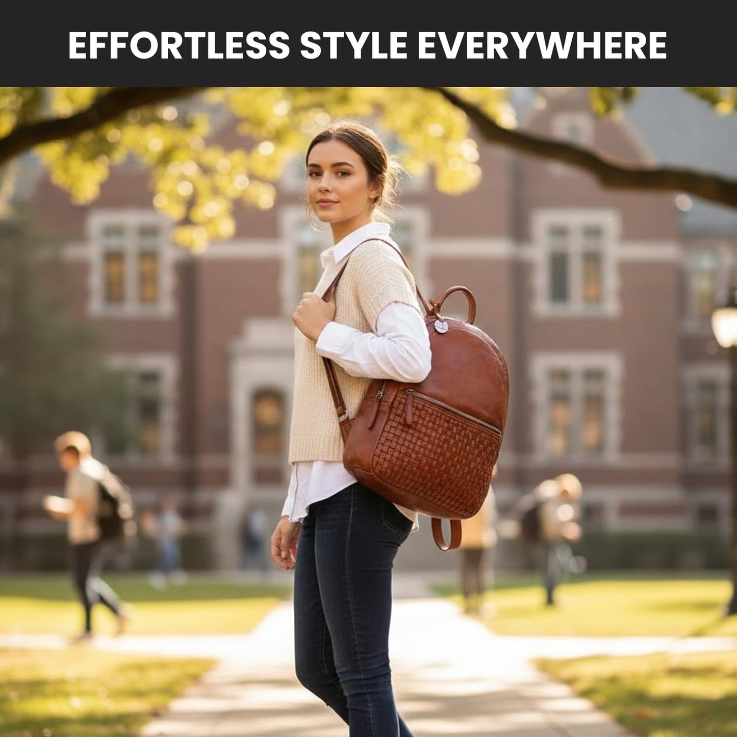 VILENCA HOLLAND Genuine Leather Backpack for Men, Casual Backpack for Women Office Bag with Adjustable Shoulder Strap (VL-054-COGNAC)
