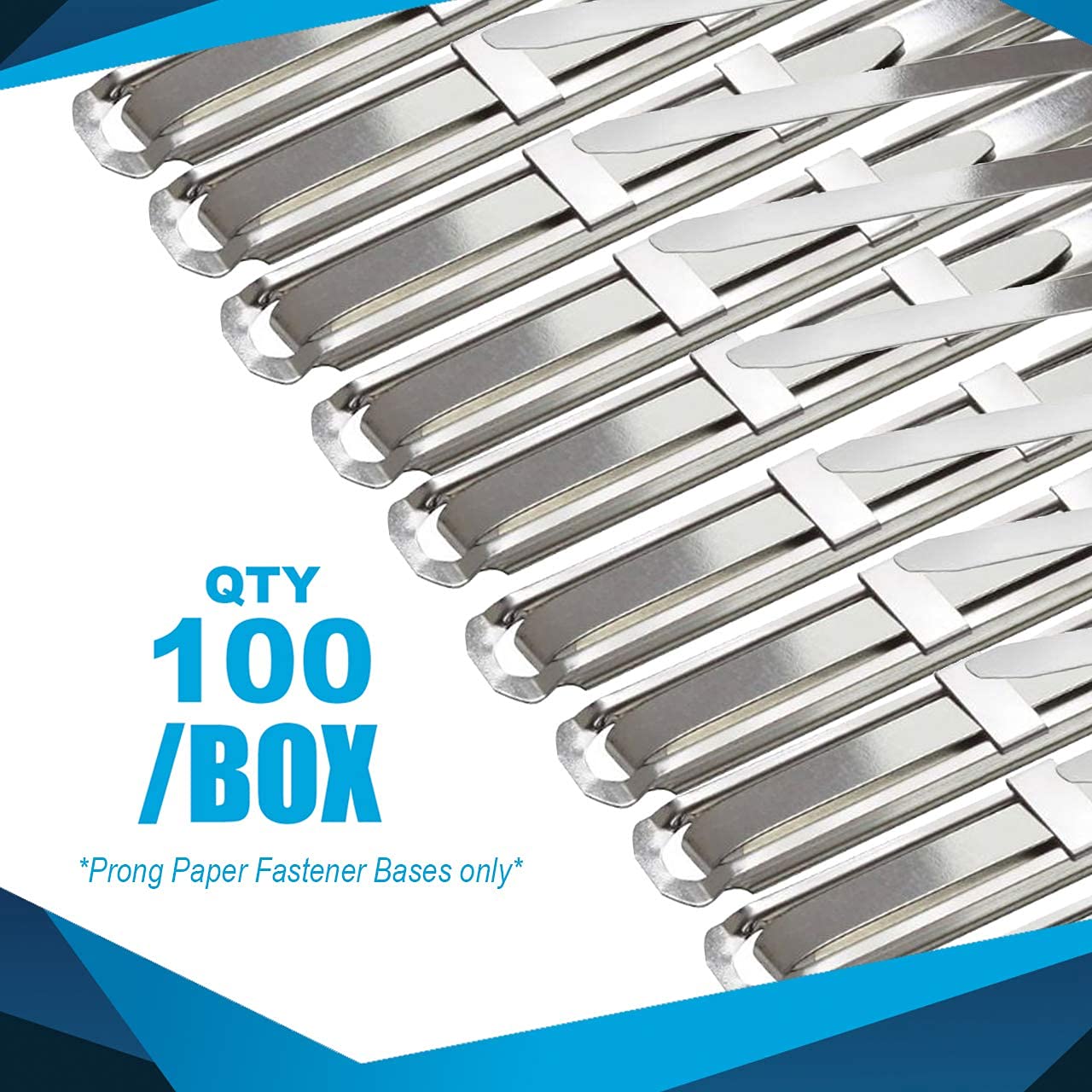 OLYMPX 100 Pcs of 1 Inch Capacity Premium Metal Paper Prong Fasteners Bases, 2.75 Inch Base for Paper File Clip Folder Accessories, Office Paper Clamp, Silver Box of 100