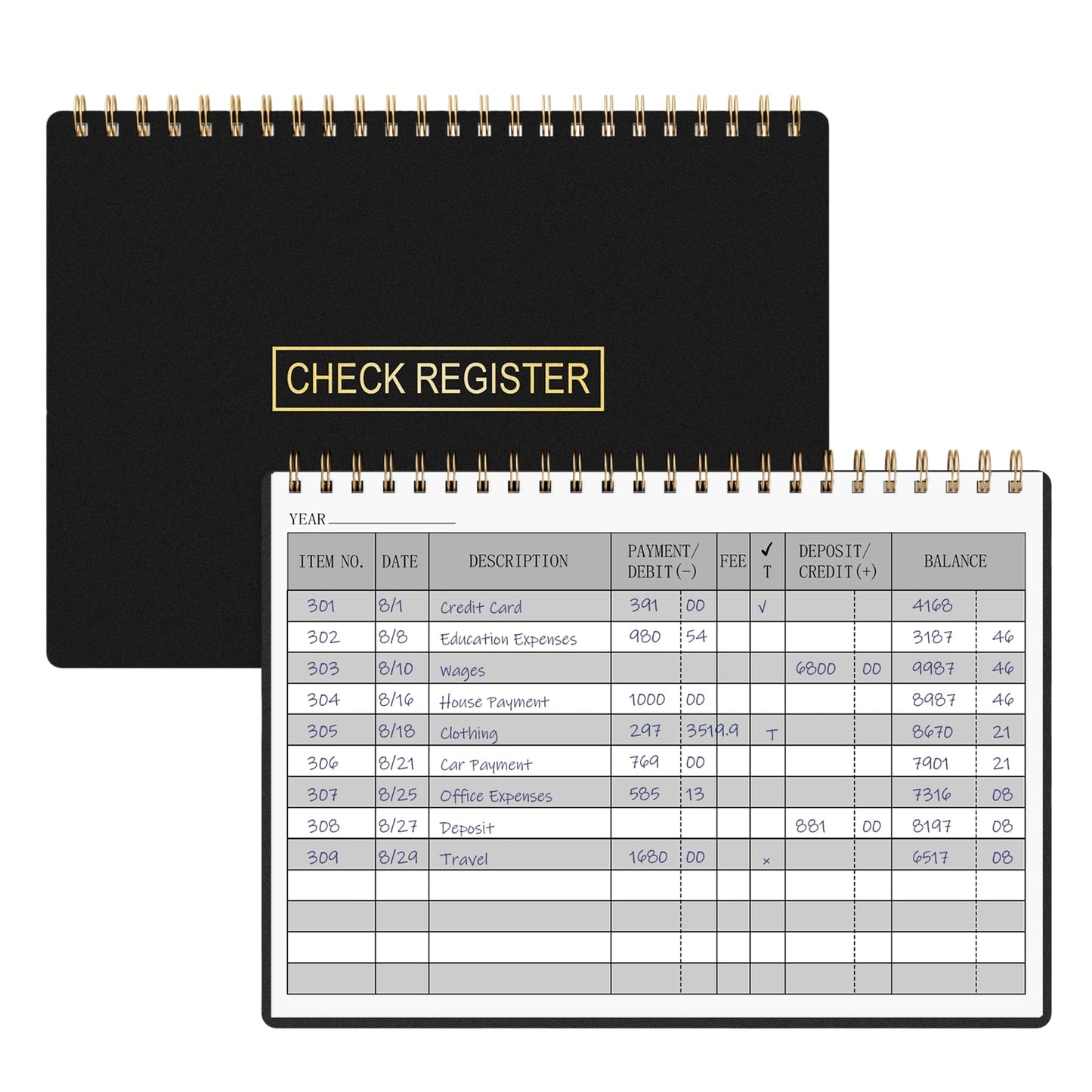 HAUTOCO Check Registers for Personal Checkbook, Transaction Expense Ledger Log Book for Small Business, Checking Account Register Book to Track Payments, Deposits, Finances, 8.4 x 6.2'', Black