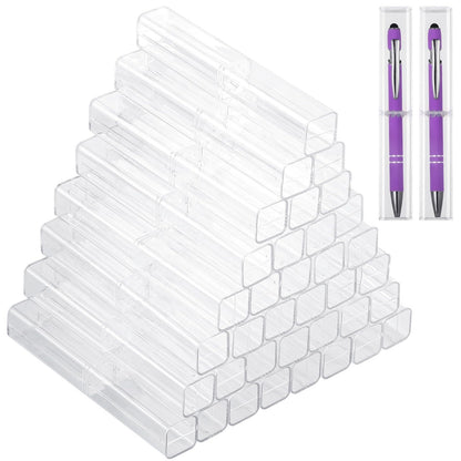 OMISTAR 40 Pcs Pen Gift Boxes, Clear Acrylic Pen Cases Reusable Pen Storage Containers Transparent Plastic Pencil Display Boxes, Empty Single Pen Holders for School Office Gift Packaging