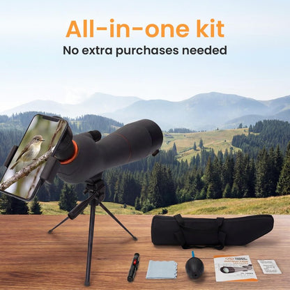 Three Triping Spotting Scope 25-75×85 - Dual Focusing Spotter Scope, with Tripod & Phone Adapter, Ideal for Bird Watching & Wildlife Observing