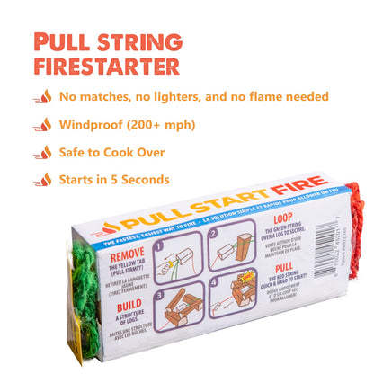 Pull Start Fire Pull String Firestarter | No Matches Required, Fire Starts in Seconds | for Campfires, Grill, Fireplace, BBQ | Lights Wet Wood, Easy to Use, Food Safe and Weather Resistant | 3 Pack