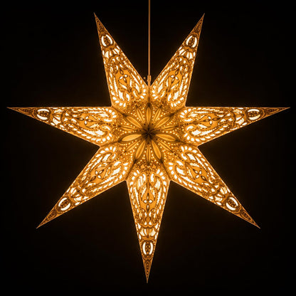 YEPSIO Lantern Lampshade Paper Star Light Shades Large 60cm Hanging Decorations for Christmas Wedding Home Decoration Birthday Party Foldable 7 Pointed Star (Glitter White Golden)