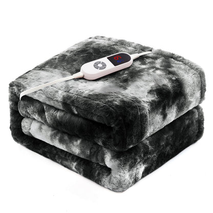 Electric Heated Blanket 50"x60",Luxury Grey Faux Fur Electric Throw Blanket,Fast Heating Soft Fluffy Thick Electric Blanket with 6 Heating Levels & 12H Auto Off