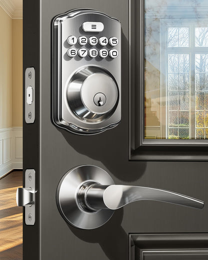 Veise Keyless Entry Door Lock with 2 Lever Handles - Electronic Keypad Deadbolt, Easy Installation Digital Smart Front Door Lock Set, Oil Rubbed Bronze