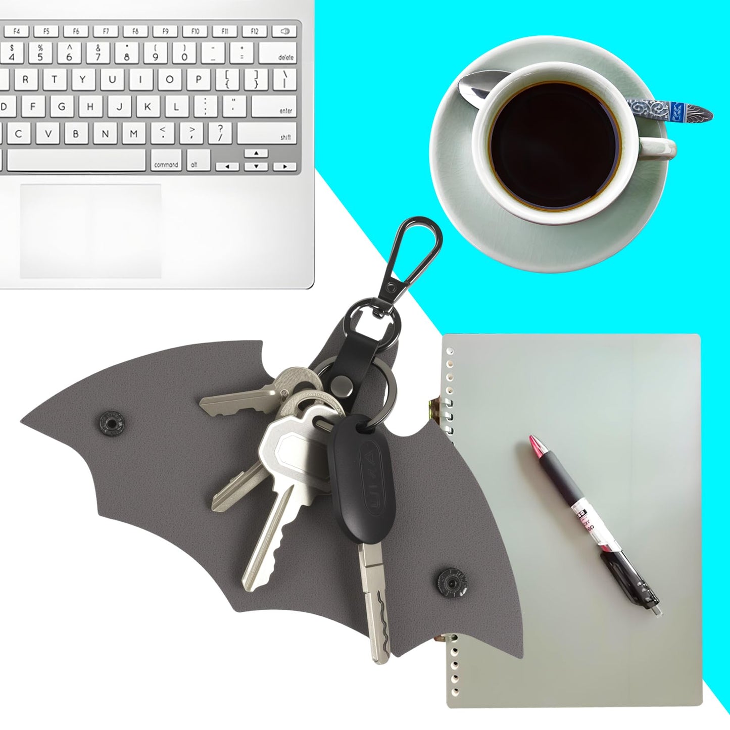 2 Pack Leather Keychain Bat Shape Car Key Fob Case, Fashion Key Ring Cover Holder for Men Women