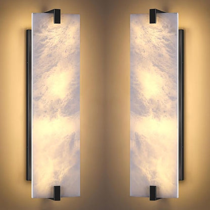 2 Pack 4 Light Square 20.75" Alabaster Marble Bathroom Wall Sconce Modern Concise Style Wall Light Fixture,Dark Gray Finish for Bedroom Hallway Bedside