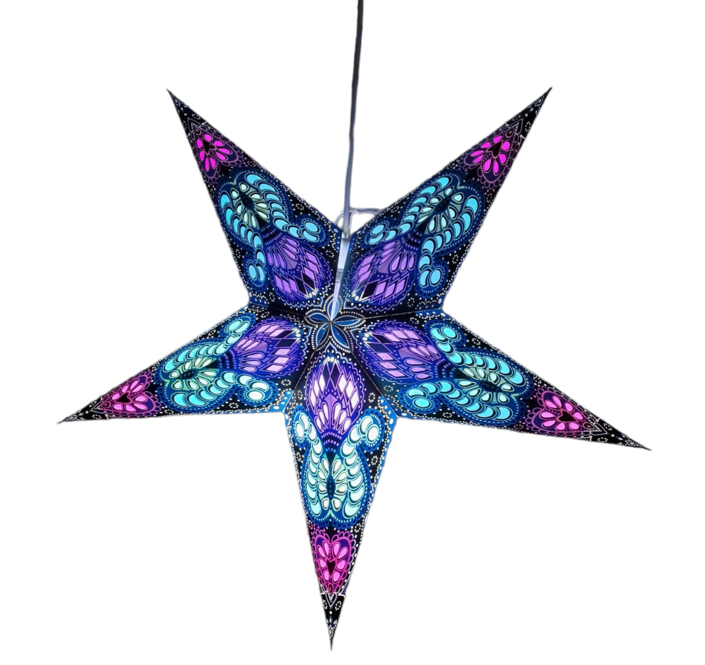 Yepsio Paper Star Lantern Lampshade, 60 cm, Hanging Decorations for Christmas, Wedding, Home, Party (Royal Blue Black Multi)