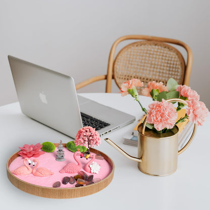 Threeheng Flamingo Zen Garden for Desk - Pink Flamingo Decor, Sand Tray Therapy Kit for Desk and Office, Cute Japanese Décor Gift for Women, Mini Zen Garden for Relaxation and Stress Relief