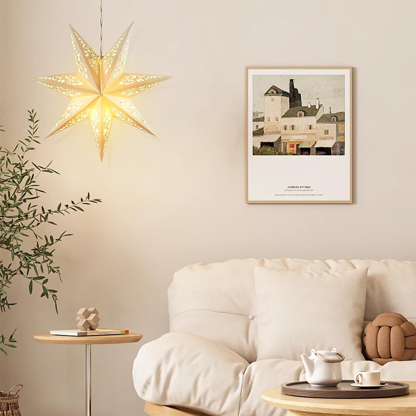Ipetboom Star Shaped Lampshade Decorative Light Cover 17.71In Hollow Out Paper Lantern for Home Bedroom Festival Party Decoration