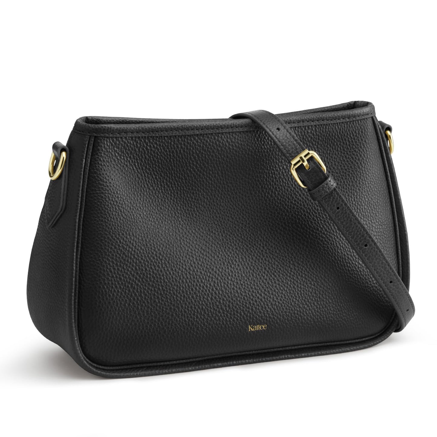 Kattee Shoulder Purse for Women, Medium Leather Black Crossbody Bags Trendy, Clutch Hanbags Purses, Small Hobo Bags with 2 Removable Straps