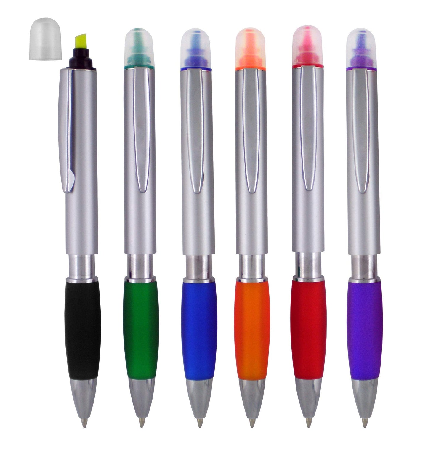 SyPen Ballpoint Pen with Highlighter With Chisel Tips, Comes in an array of Bright Color Highlighters, Ballpoint Black Ink, Pack of 6
