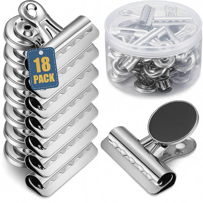 MorningRo 18 Pcs 18 Pcs Magnetic Clips 2.2 Inch Metal Heavy Duty Refrigerator Magnet Clips with Box for Whiteboard Fridge Photo Displays Office School Classroom(Silver)
