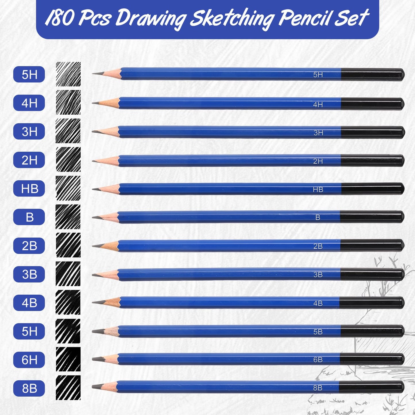 Humyoun 120 Pcs Graphite Sketch Pencil Set (8b - 5h) Professional Drawing Pencils Graphite Charcoal Gift Bulk for Beginners and Artists Art Sketching Supplies