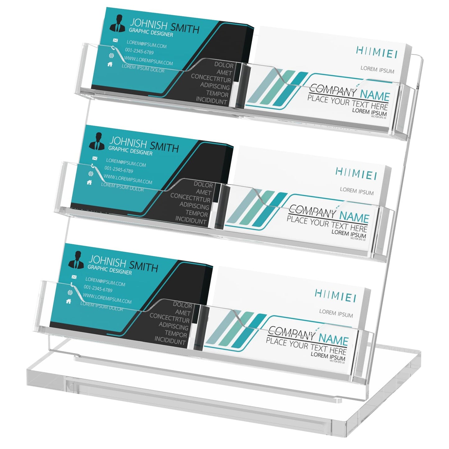 HIIMIEI Business Card Holder Desk, Acrylic Business Card Display, 3 Tier Clear Business Card Stand for Office, Exhibition, Meeting, Home, 360 Card Capacity