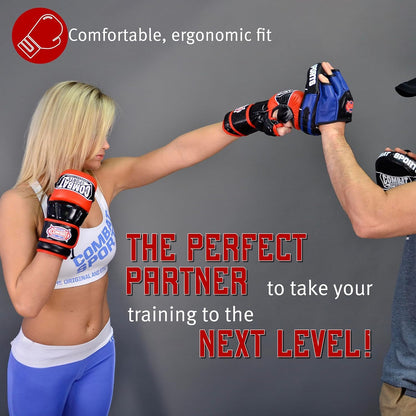 Combat Sports Max Strike MMA Training Gloves, Open Palm Fingerless Gloves for MMA, Muay Thai, and Kickboxing (Red, Large)