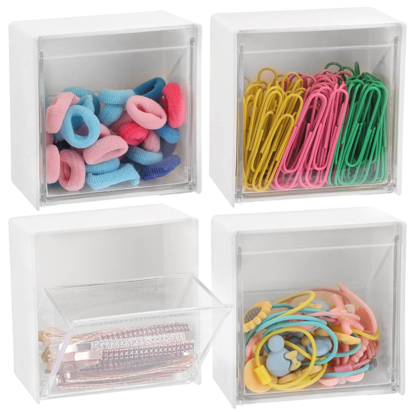 Tecbeauty 4PCS Cotton Pads Holder Dispenser, Wall Mounted Cotton Ball Organizers and Storage Box Rounds Jar Containers for Cotton Ball, Floss, Hairpin, Rubber Band, Clip（3.35in x1.8in x3.35in）