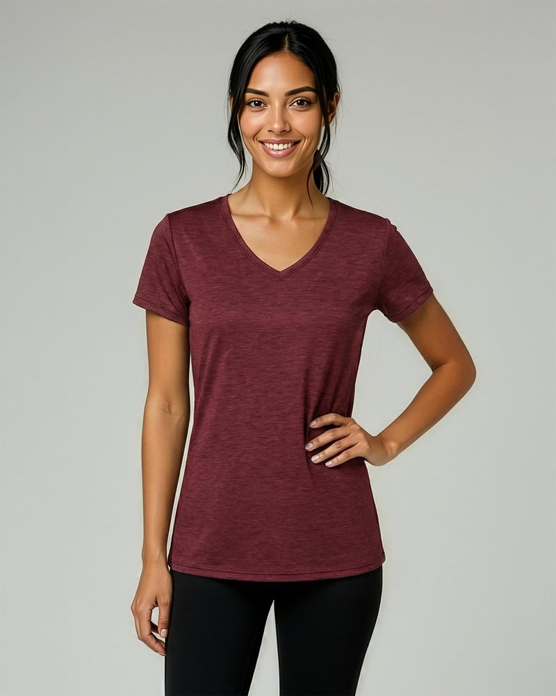 Real Essentials 5 Pack: Women's Dry-Fit Short Sleeve V Neck T Shirt Workout Fitness Yoga Top Tee, Set 2, XS