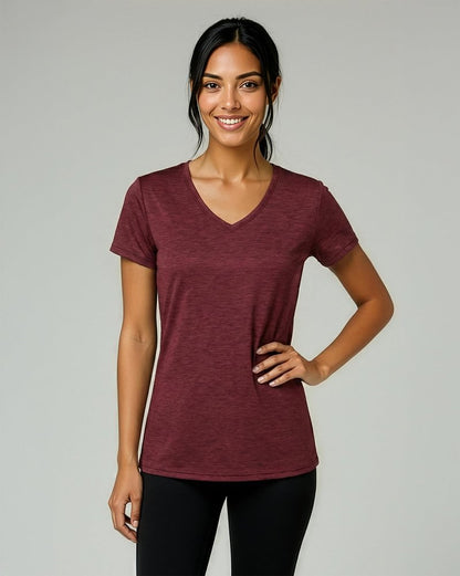 Real Essentials 5 Pack: Women's Dry-Fit Short Sleeve V Neck T Shirt Workout Fitness Yoga Top Tee, Set 2, XS