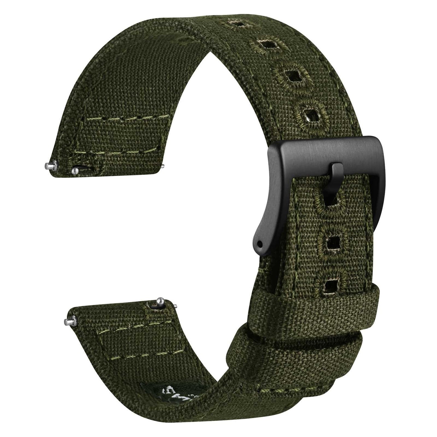 WOCCI 18mm Watch Band, Canvas Fabric, Quick Release, Replacement Strap, Black Buckle (Army Green)