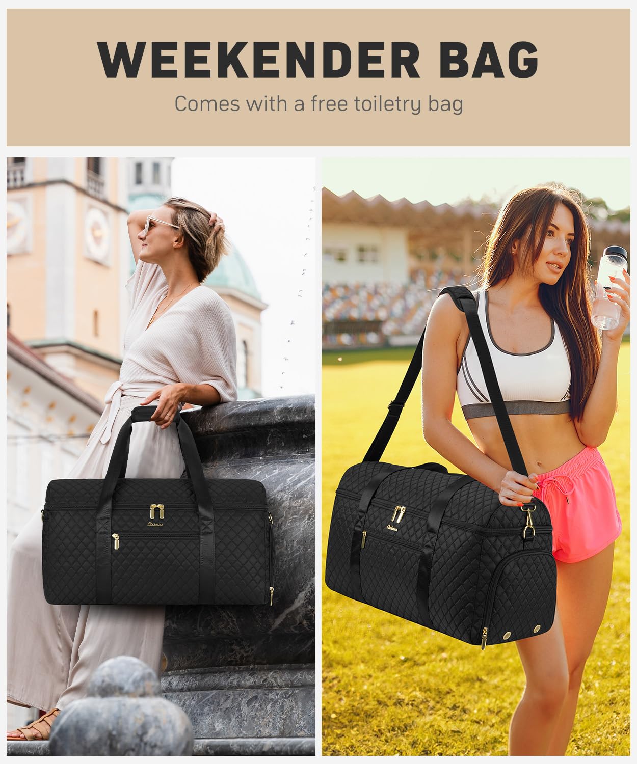 CLOKARS Travel Weekender Bags for Women: Overnight Bag with Shoe Compartment Large Travel Duffle Bag with Toiletry Bag Carry on Bag Personal Item Bag with Wet Pocket Hospital Bag for Women Black