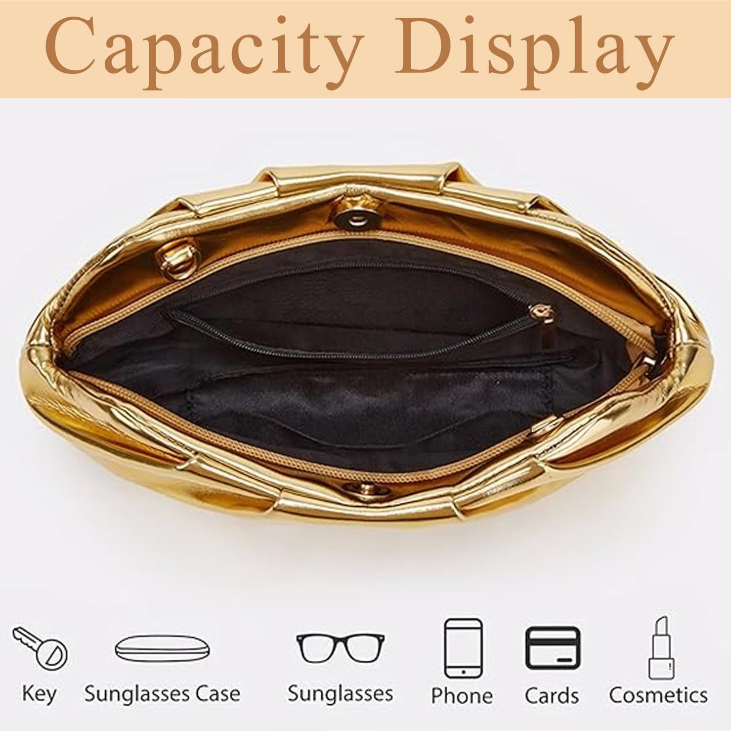 Amszke Black Clutch for Women, Vegan Leather Evening Purse, Soft Pleated PU Formal Clutch Bag for Weddings Proms Cocktail Parties, Dressy Party Accessories-Gemma