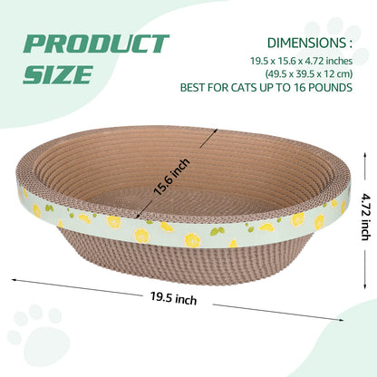 ROMOHOM Oval Large Cat Scratcher Cardboard Bed Lounger Couch, Cat Scratching Board Lounge Box Durable, Corrugated Cat Scratch Pad for Indoor Cats Furniture Protector 19.5"