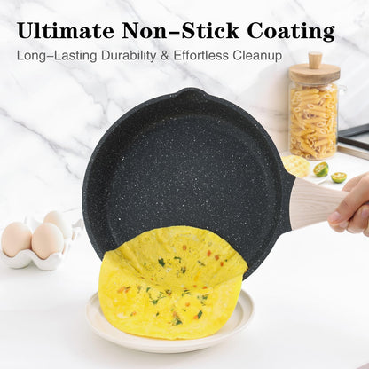 Kordisen Nonstick Frying Pan Set with Lids, 3 Piece Skillet Set, Healthy Induction Cooking Pan, Stay-Cool Handle, Compatible with All Stovetops, PFOA Free (8, 9.5, 11 Inch)