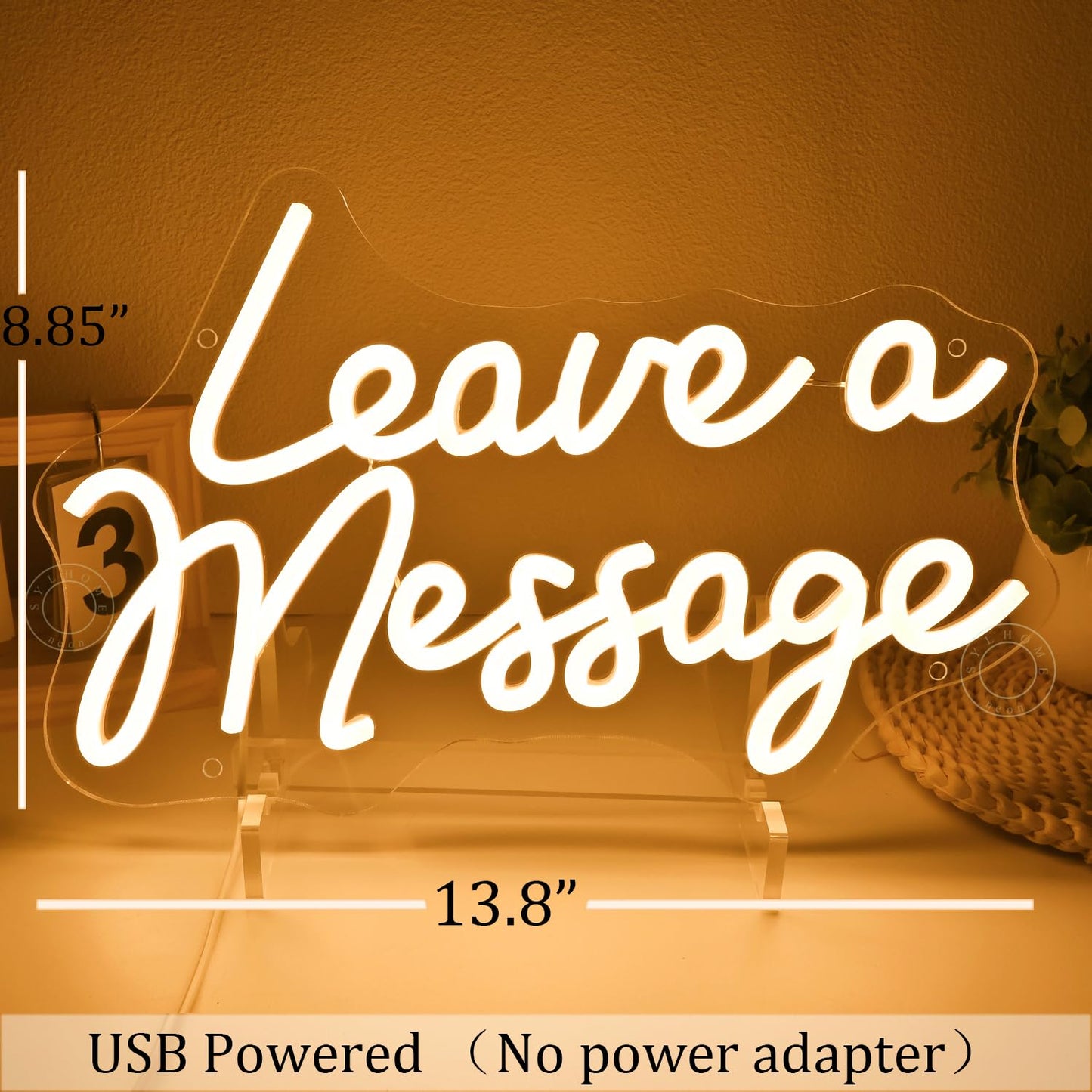 SYLHOME Leave A Message Led Neon Light Sign With Holder Base Guestbook Business Desk Table Wedding Reception Welcome Wall Decor Sign USB 13.8"X8.85"
