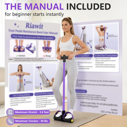 Upgraded Pedal Resistance Band with Handle, Soft Durable Fashion Puller Exercise with Thickened 6 Tension Ropes, Tube Pedal Resistance Device for Abdomen, Waist, Arm, Leg, Core/ABS (Black & Purple)